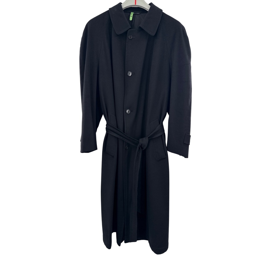 Canali Lori Piana Trench Coat Mens 54 Black 100% Cashmere Overcoat Italy